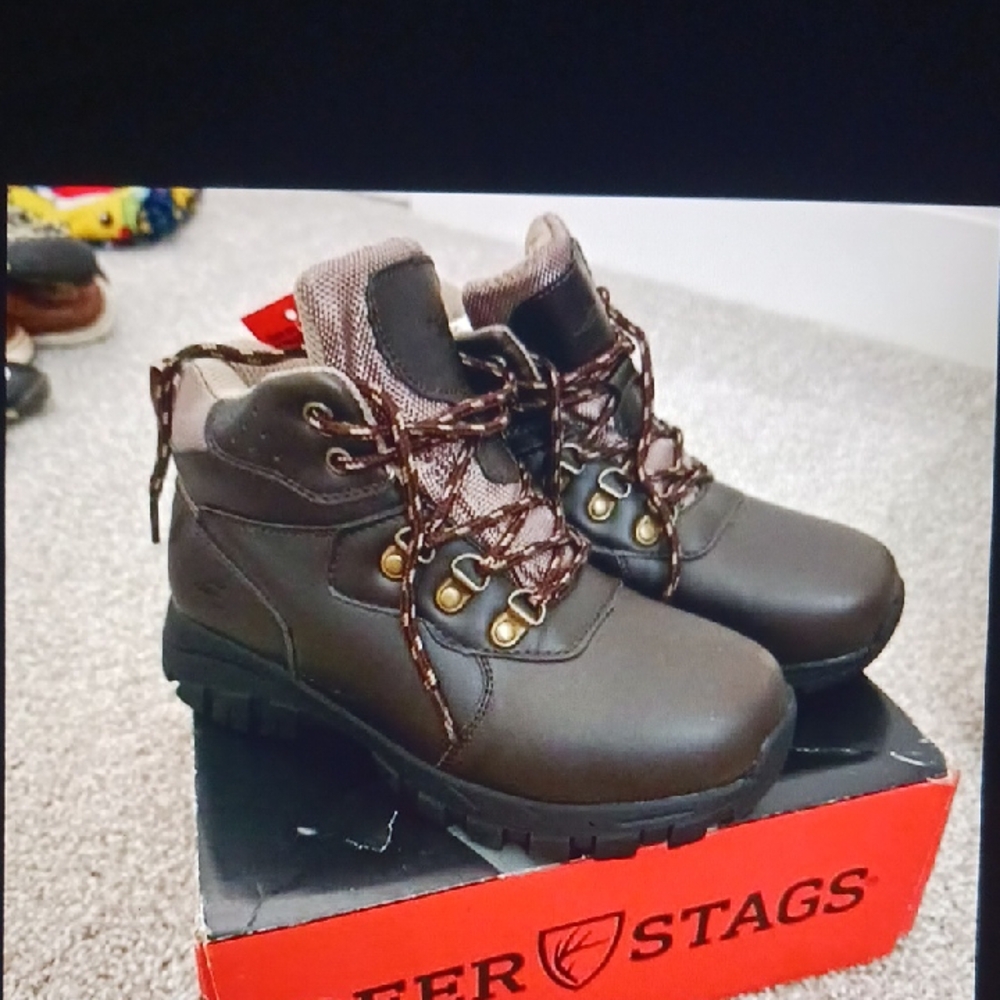 Deer Stags Kids Dark Brown Adventure Boots